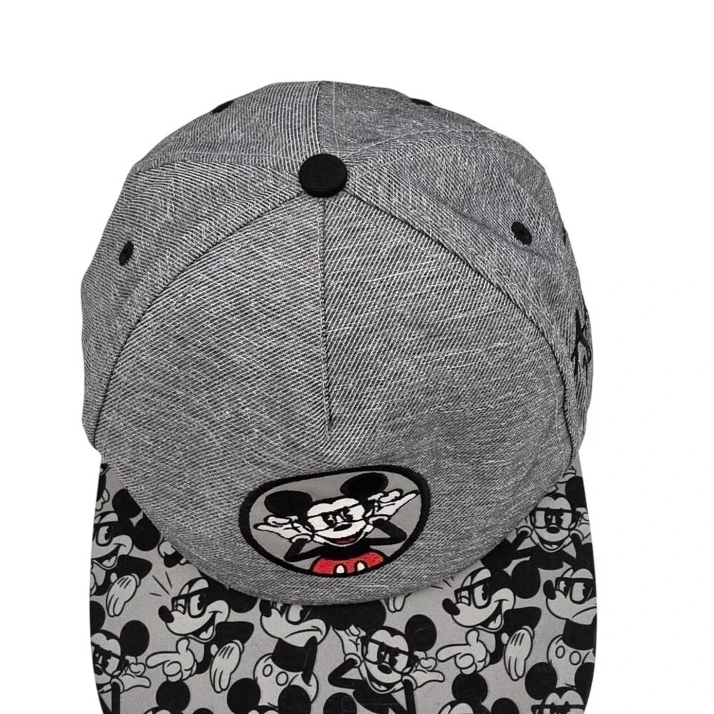 Disney Parks Mickey Mouse Glasses Snapback Hat Grey‎ Heathered Flat Bill Cap